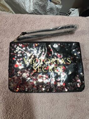 Victoria's Secret Black Sequin Wristlet Clutch